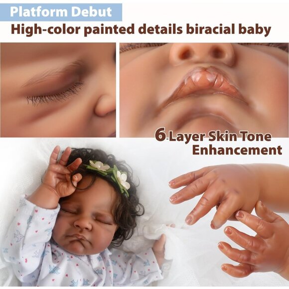 Kids Kaia Baby Dolls Black Sleeping Newborn Accessories Gift With Cloth Body - Picture 3 of 6